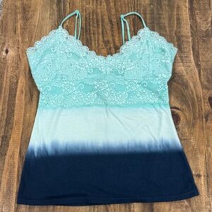 Moda International Vintage Aqua and Navy Lace Camisole Size Small